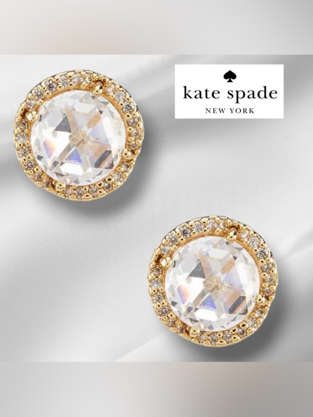 NWT Kate Spade Large Crystal & Cubic Zirconia Sparkle Pave Round Stud Earrings
